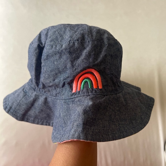 Other - Reversible Blue Bucket Hat with Rainbow Embroidery